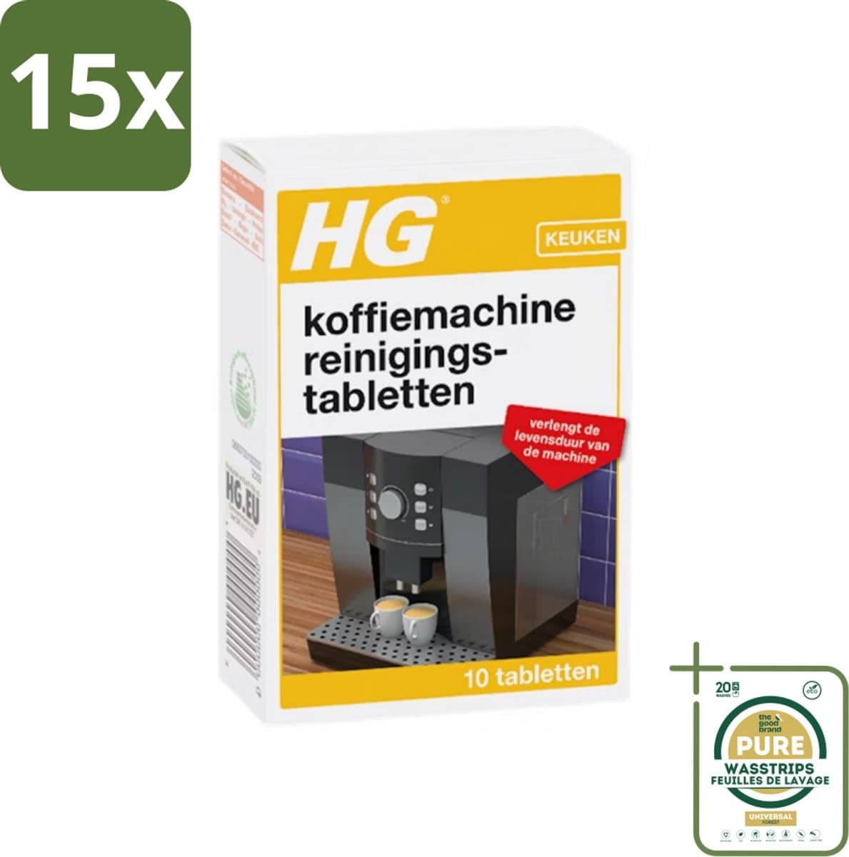 15 x HG - Keuken - Koffiemachine Reinigingstabletten - 10 Tabletten - Grootverpakking - Koffiemachine Reinigen - Koffiemachine Ontkalken - Koffiemachine Reinigingstabletten - Koffiemachine Reiniging - Koffiemachine Onderhoud