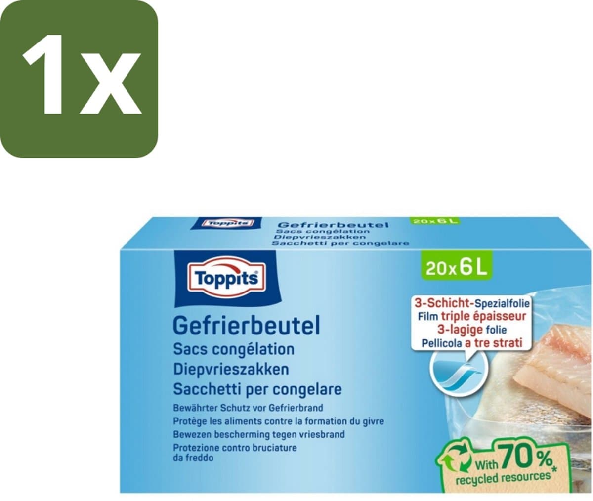 Toppits – Diepvrieszakken – 6 Liter – 20 Zakjes - 1 stuk