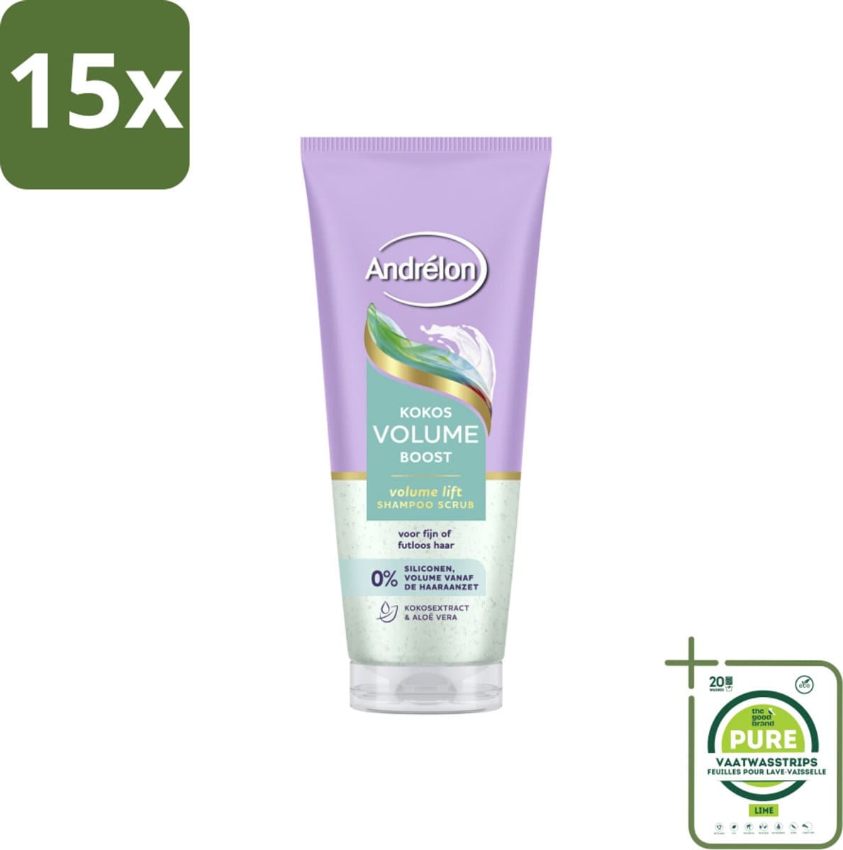 15 x Andrélon – Shampoo Scrub – Kokos Volume Boost – 200 ml - Grootverpakking - Haarkleur - Haartype - Haargewicht - Haartype - Haartype