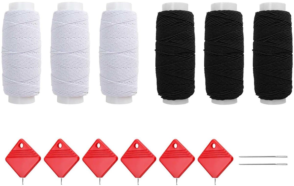 Elastisch naaigaren met 6 strengen, ideaal voor het naaien van schoenen, hoeden en textiel kleding, inclusief 6 spelden en twee kleuren
