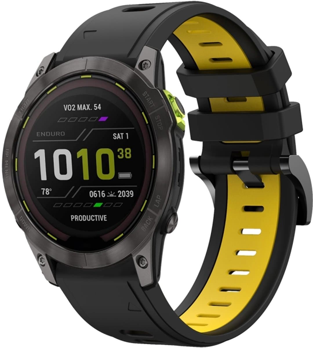 Voor Garmin Enduro 2 26 mm tweekleurige sport siliconen horlogeband (zwart + geel)
