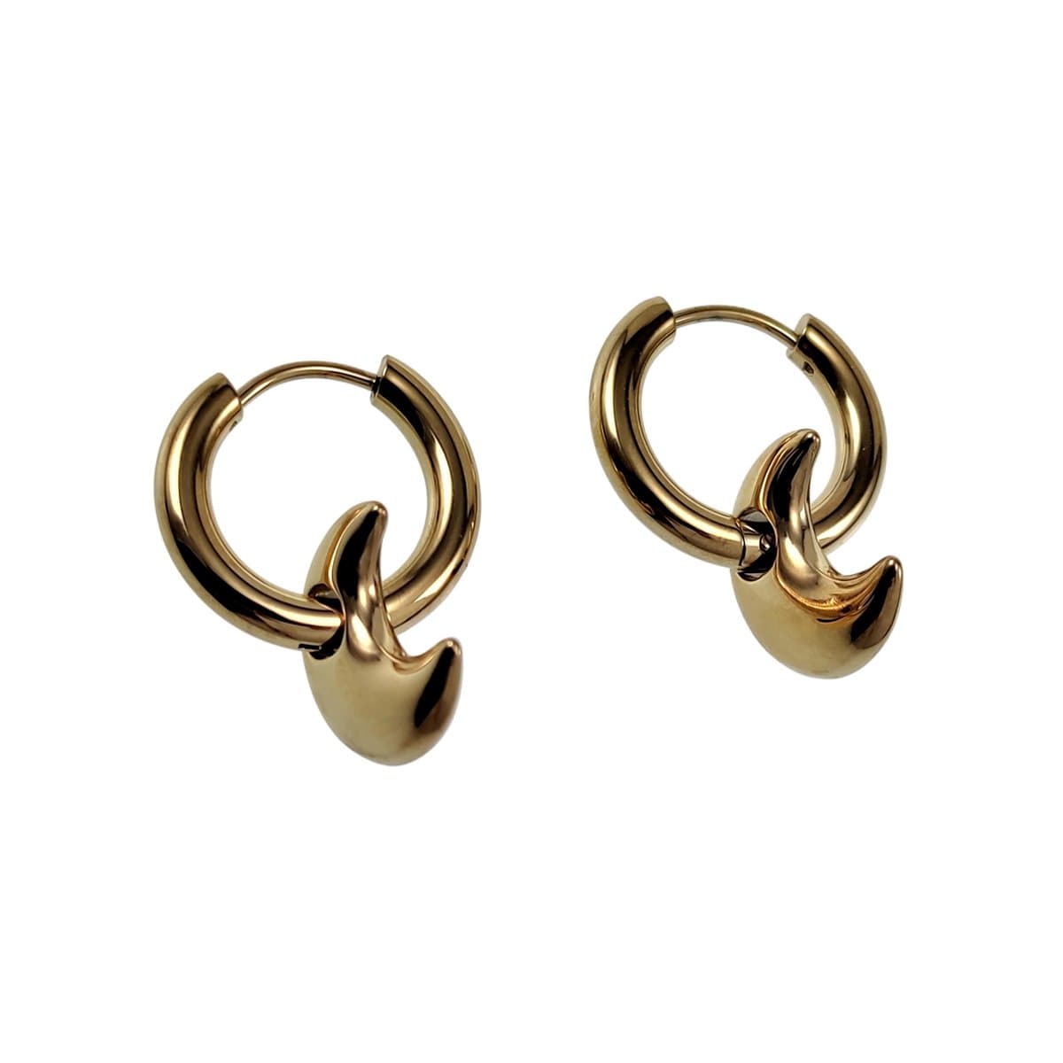 ∅18mm x 3mm Oorbellen Dames - Verguld RVS - Oorringen met Halve Maan Hanger