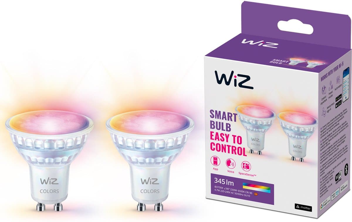 WiZ Smart Lamp - Wit en Gekleurd Licht - GU10 - 2-pack