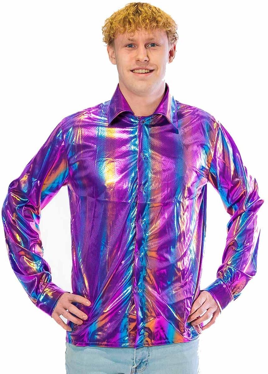 Party blouse regenboog - Carnavalskleding - Glitter - Pride - Heren - Maat XXL
