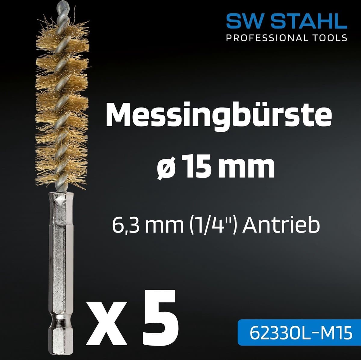 SW-Stahl 62330L-M15 messing borstels, ø 15 mm 5 stuks