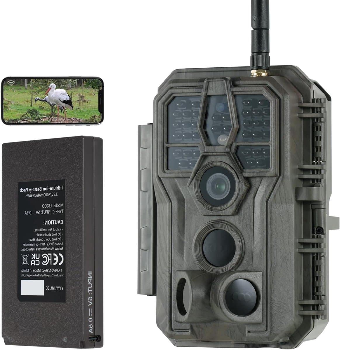 Wildcamera met Wifi - Nachtzicht Camera - Natuur Observeren - Oplaadbare Batterij - 64 MP 1296P - Camouflage