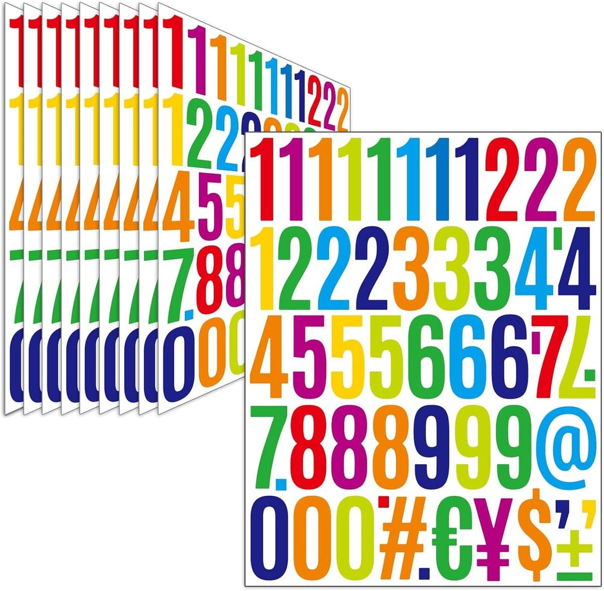 Sander Shop 540 stuks, 50 mm - cijferstickers, 10 vellen kleurrijke zelfklevende cijfers, weerbestendig, vinyl nummerstickers voor brievenbus, adresnummer, huisnummer (veelkleurig)