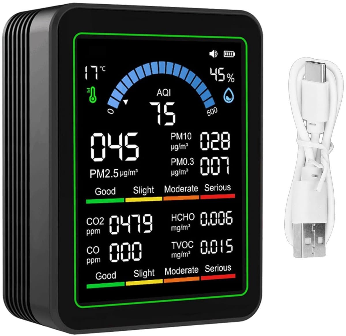 Luchtkwaliteitsmonitor - Luchtmeter CO2 - Binnenlucht Meten - 10-in-1 Detectie - 2000 mAh Batterij - Wit