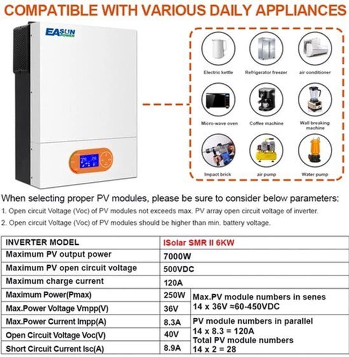Hybride Zonne-Energie Omvormer – Solar Inverter – Zonnepaneel Omvormer – MPPT Laadregelaar – Wifi Monitor – Tot 6 kW Vermogen – Parallel Schakeling Mogelijk