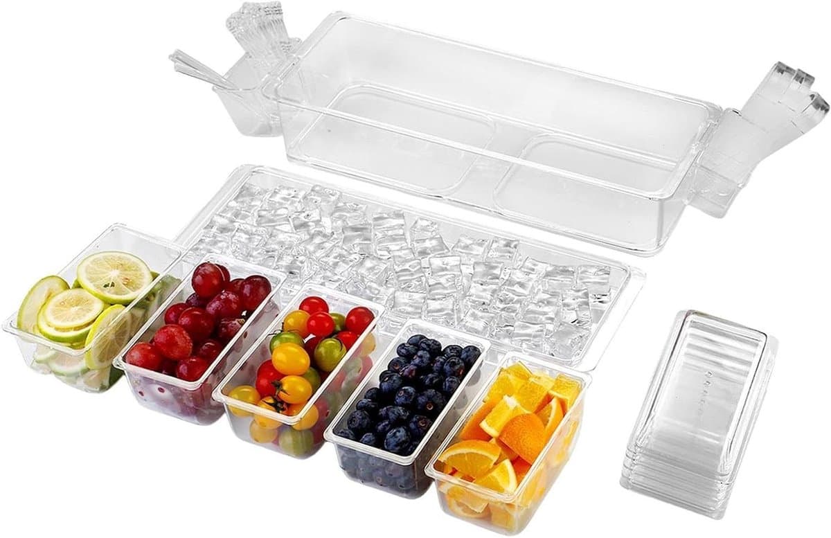 Voedselcontainers Invriezen - Diepvries Bewaardozen - Maaltijd Voorbereiding - Vijf Vakken Ontwerp - 40x15x11 cm - Transparant