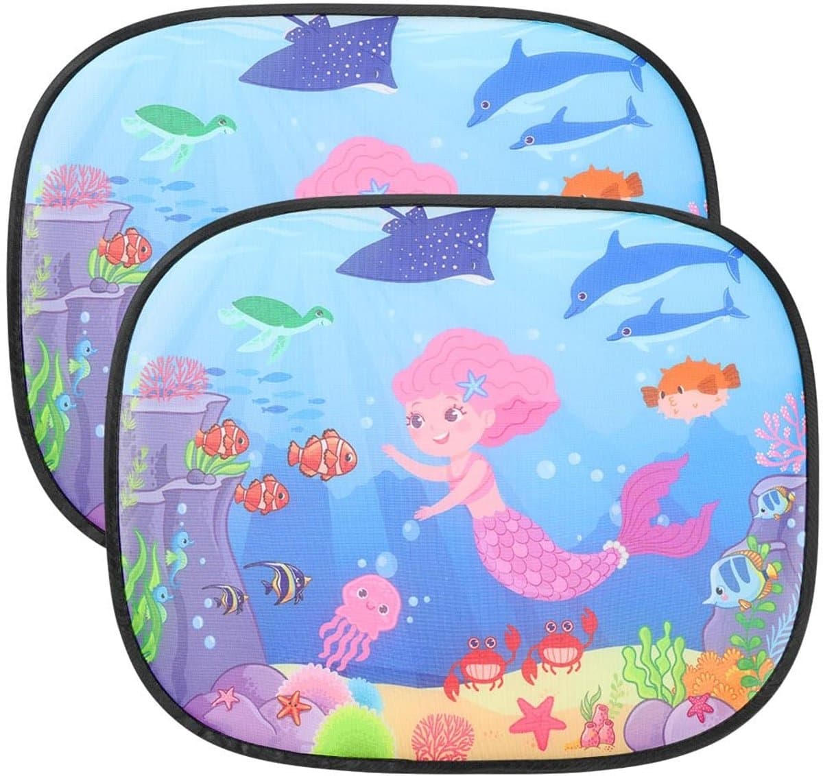 Dailygoods - URAQT Autozonwering, compatibel met personenauto's, autoruiten, zonwering met uv-bescherming (set van 2) voor kinderen, zeemeermin, 44 x 36 cm