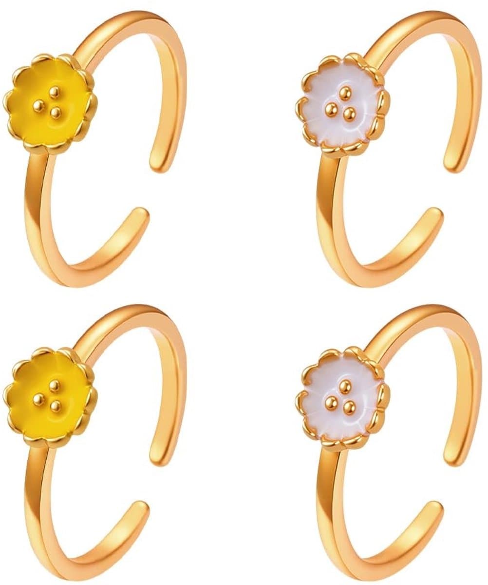 Dailygoods- Bloemring Verstelbaar - 4 Stuks - Metalen Ringen - Stapelbaar - Licht Goud - Delicaat Bloemenontwerp - Sieraden