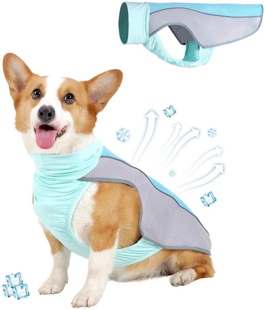 Koelvest Hond M - Cooling Vest - Koeljas Hond - IJszijde - Ademende Mesh Hondenjas - UV-bescherming - Verkoeling Hond - Verkoelende Harnas - Verkoelende Hondenvest - Coolvest - Verkoelende Jas - Blauw