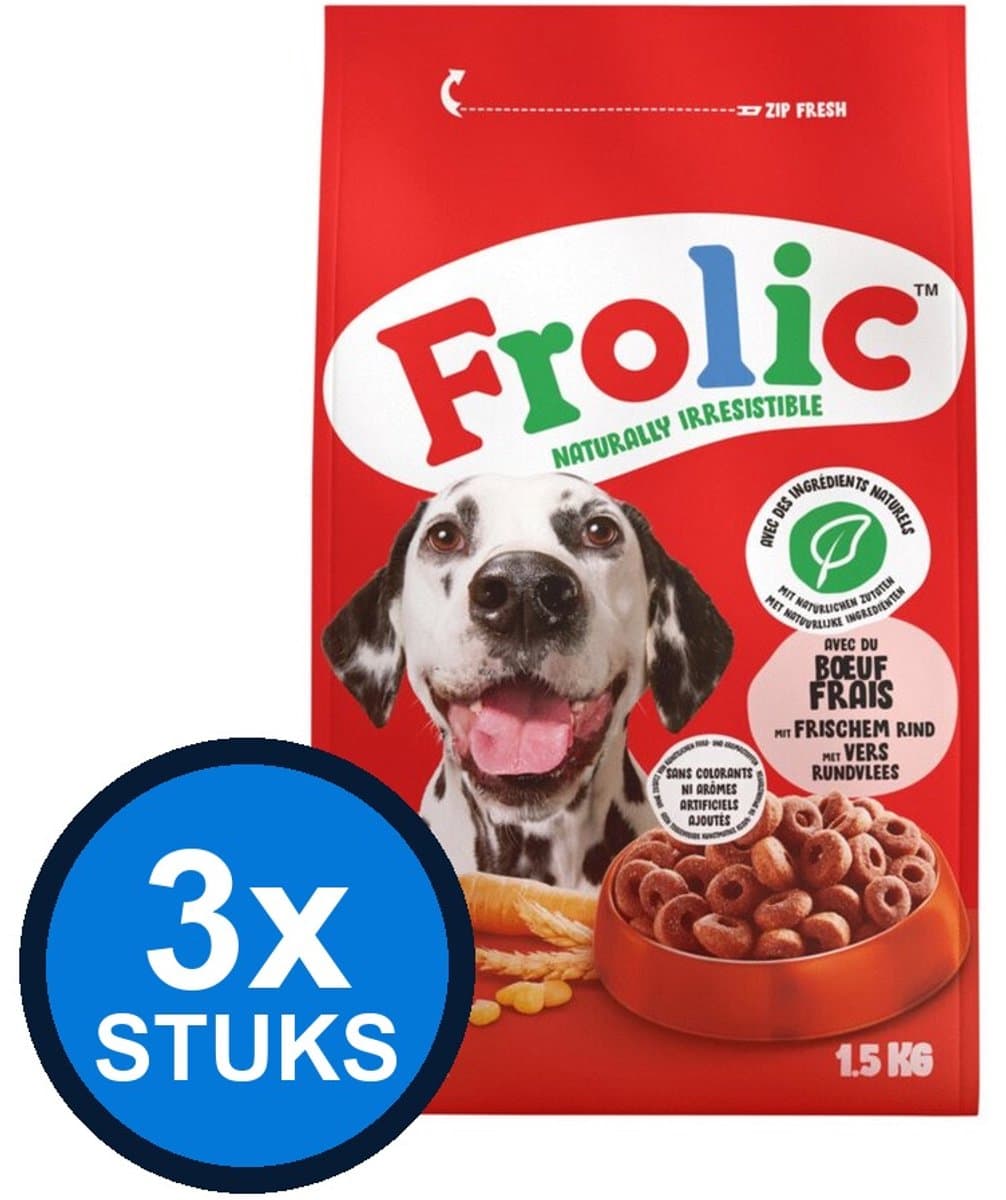 3x Frolic - droog rund 1,5kg - Hondenvoer - 1.5 kg