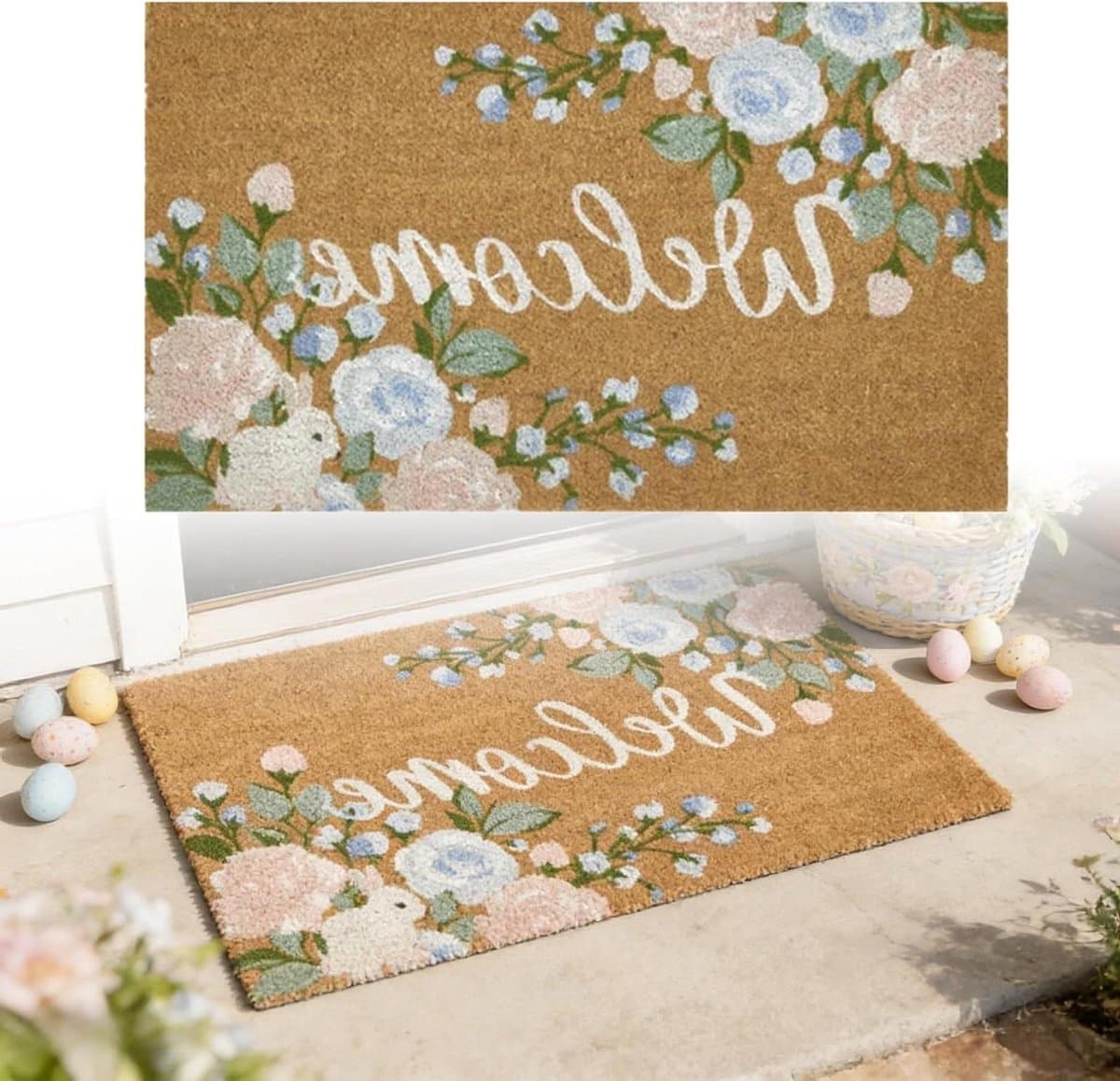 Buitentapijt met bloemen - Decoratief vloerkleed - Feestelijke decoratie - Glinsterende kristallen - 22 x 33 cm - Blauw