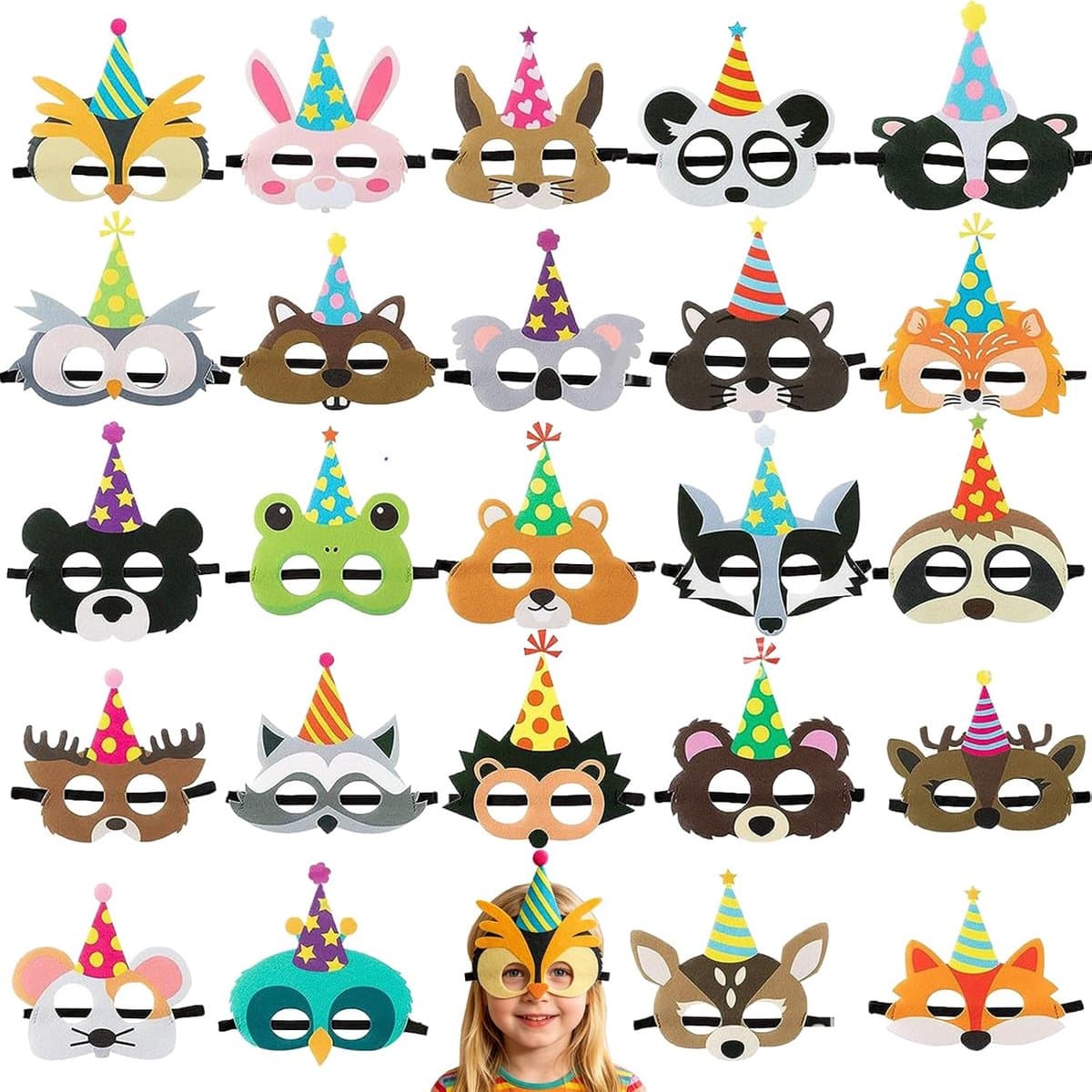 Dierenmaskers 24 stuks - Vilten maskers - Safari-thema - Voor feest en carnaval - SnelShoppen