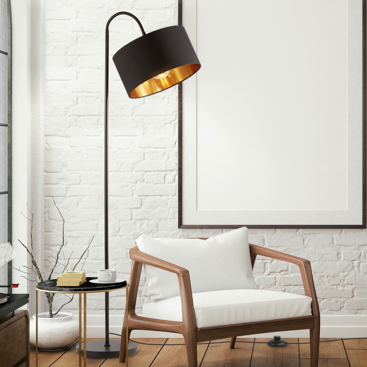 B.K.Licht - Vloerlamp - zwart gouden -  h: 145cm - excl. E27 lichtbron