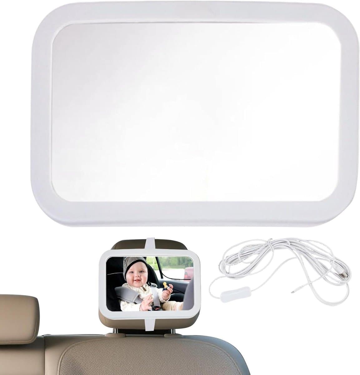 Autospiegel Baby - Baby Monitor Spiegel - Veilig Reizen - Met LED Nachtzicht - 25 x 18 cm - Zwart