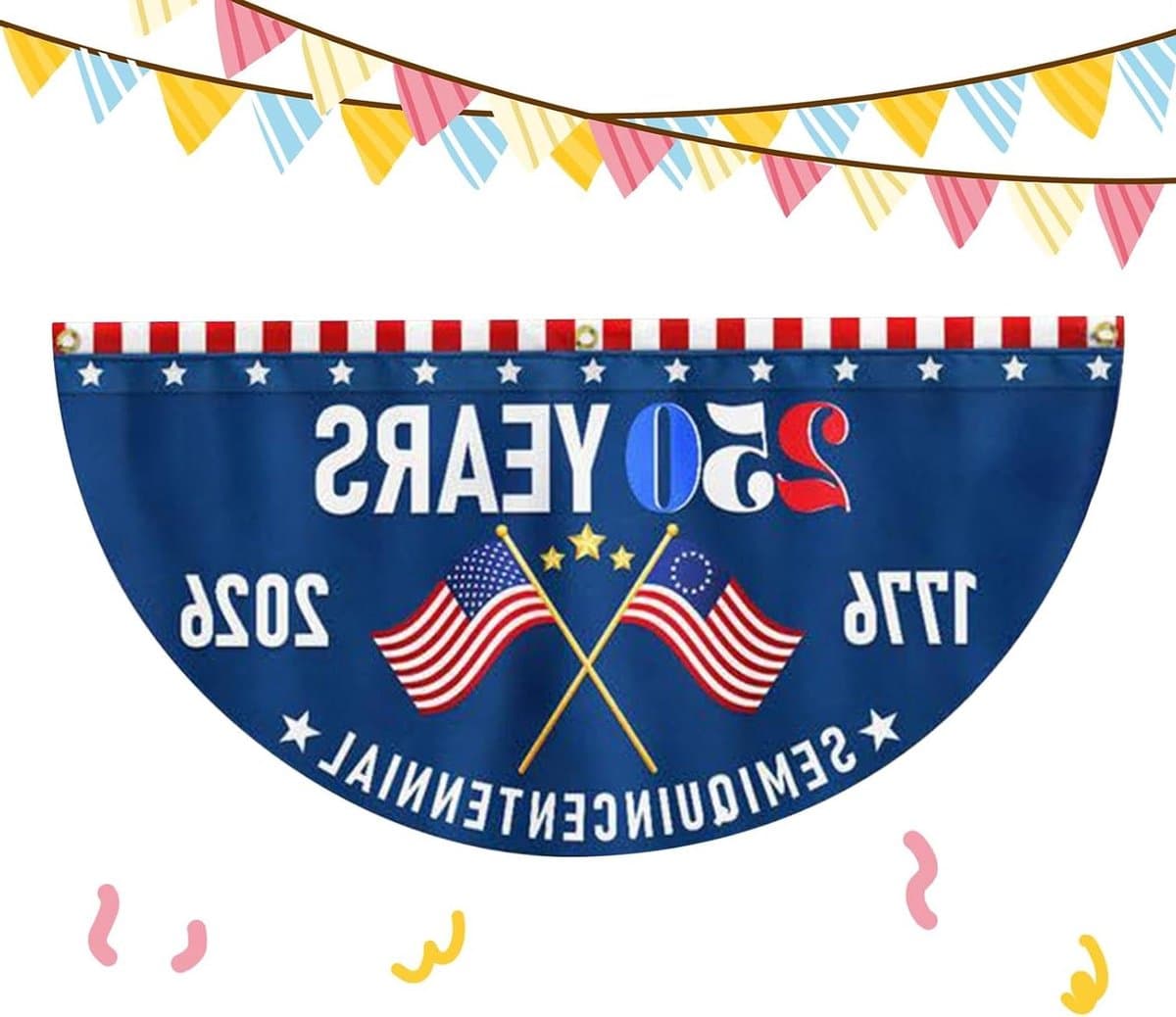 Patriottische Banier - Feestdecoratie Vlag - 250 Jaar Viering - Waaierpatroon - 45x90cm - Rood Blauw Wit