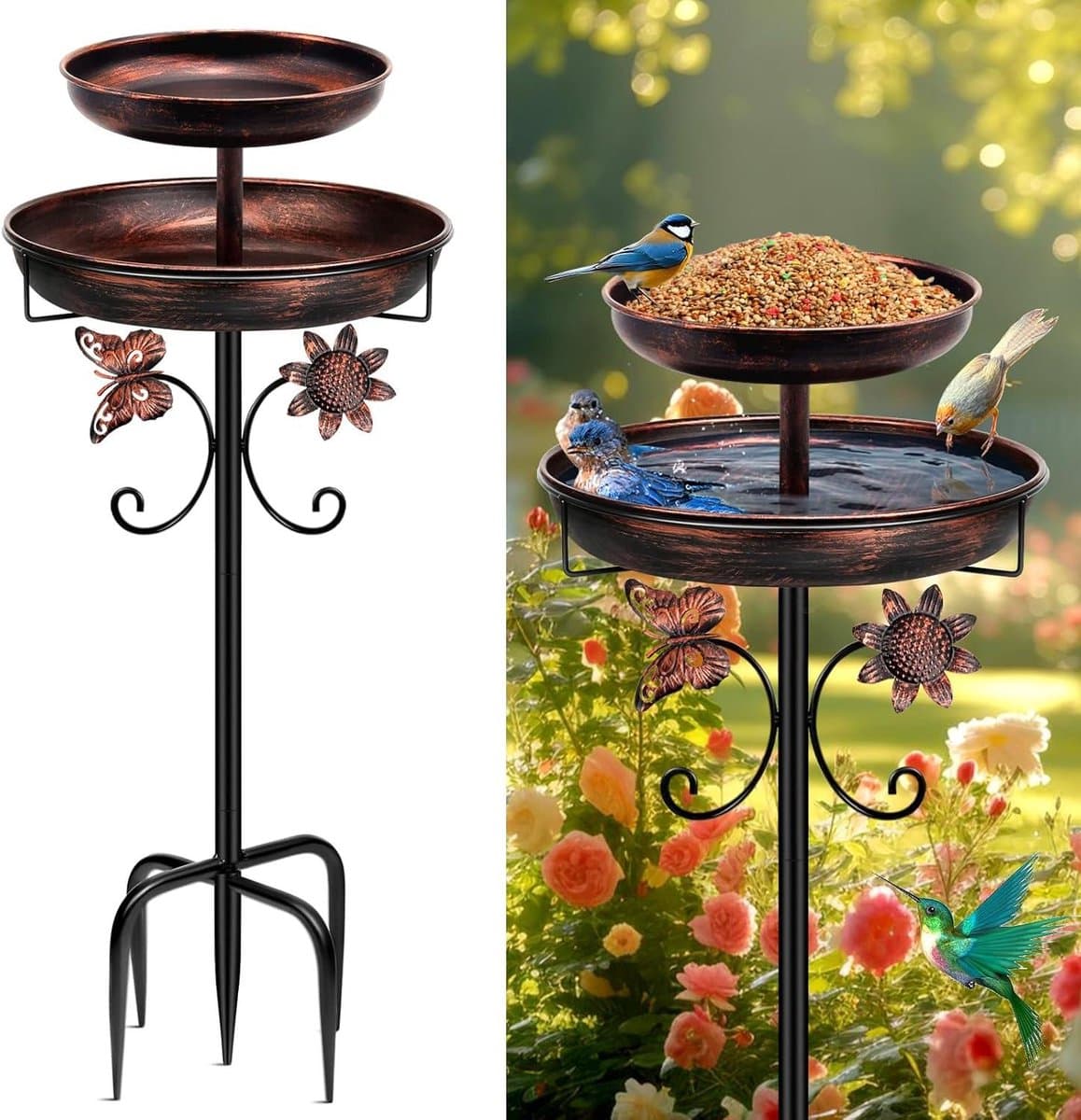 Vogeldrinkbak Vogelbad - Waterbak Tuin - Vogels Voeren - 2-in-1 functie - 30 cm diameter - Antiek brons
