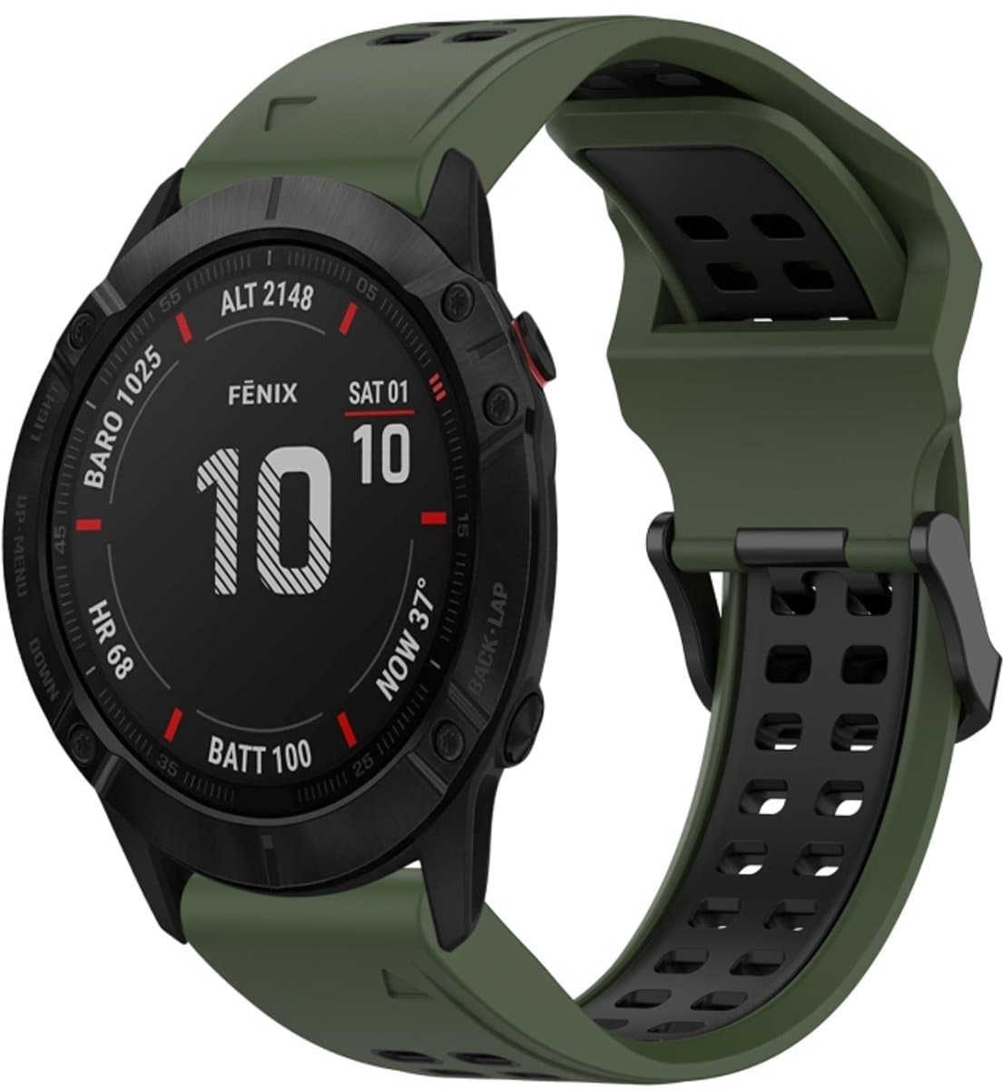 Voor Garmin Fenix 6X 26 mm tweekleurige siliconen horlogeband met omgekeerde gesp (legergroen + zwart)