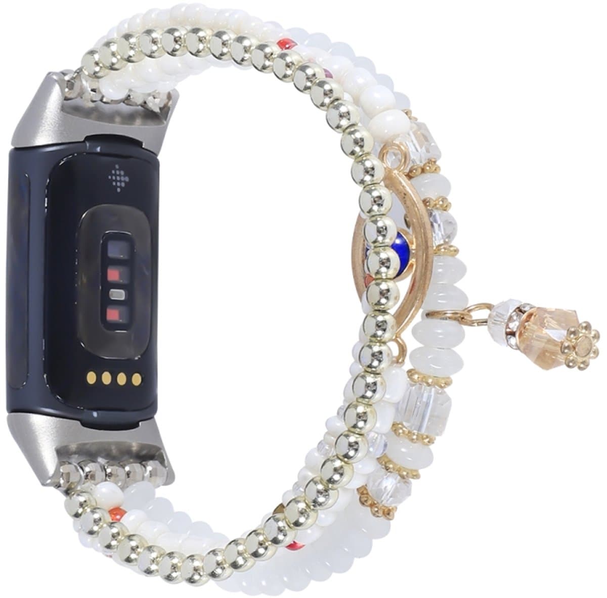 Voor Fitbit Charge 5 Eye Bead Chain Watch Band (wit)