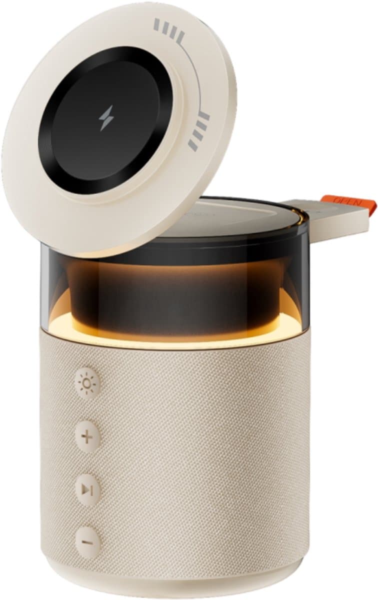 BRAINZ 5-in-1 Draadloze Oplader en Bluetooth Speaker - Lamp - Beige