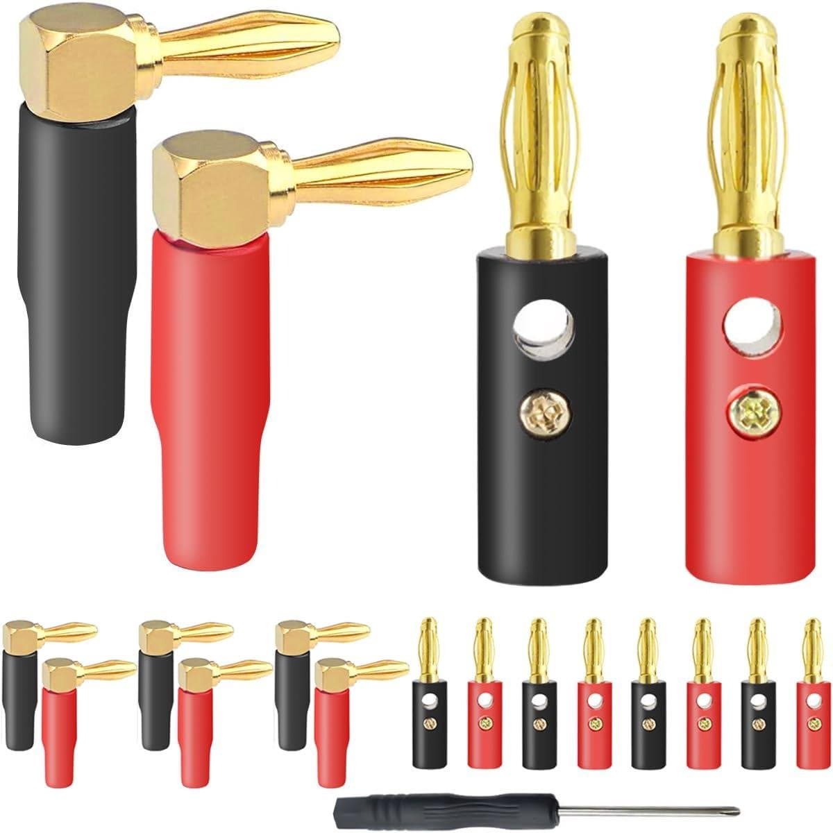 Banaanstekkers Luidspreker - Audio Connectoren - Audioapparaten Aansluiten - 90 Graden Hoek - 4 mm - Rood Zwart