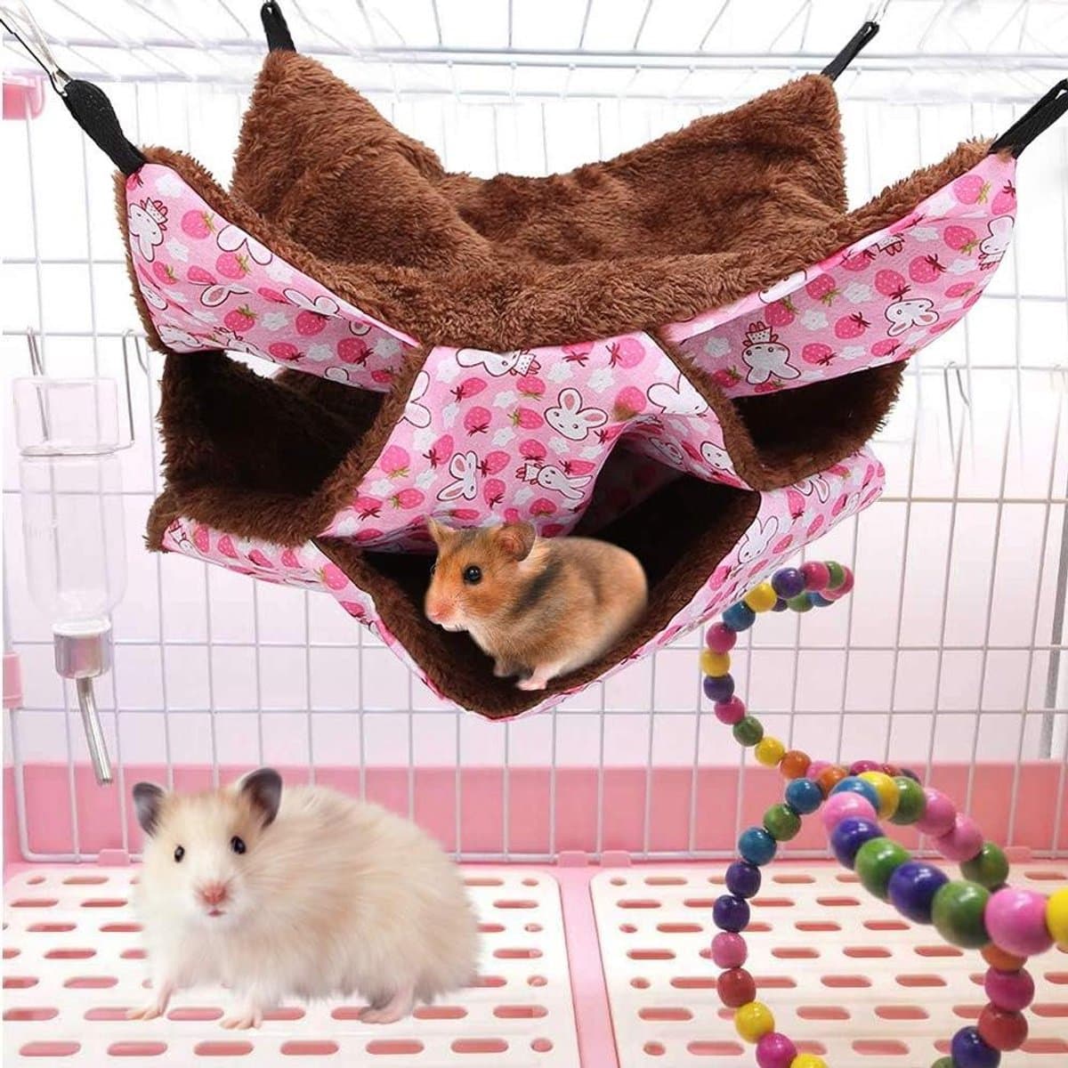 Hamster hangmat knaagdier hangmat kleine dieren hol huis warm hangend bed nest slaapzak kleine dieren bed slaapmat voor fretten eekhoorntjes chinchilla's Sugar Gilder andere kleine dieren (roze)