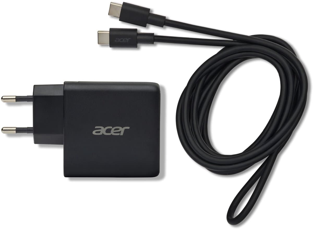 Acer 67W GaN Oplader – Snellader - Laptop Oplader - 2x USB-C – 1x USB-A – 2 meter kabel – Geschikt voor laptops, tablets en USB-C apparaten - Zwart
