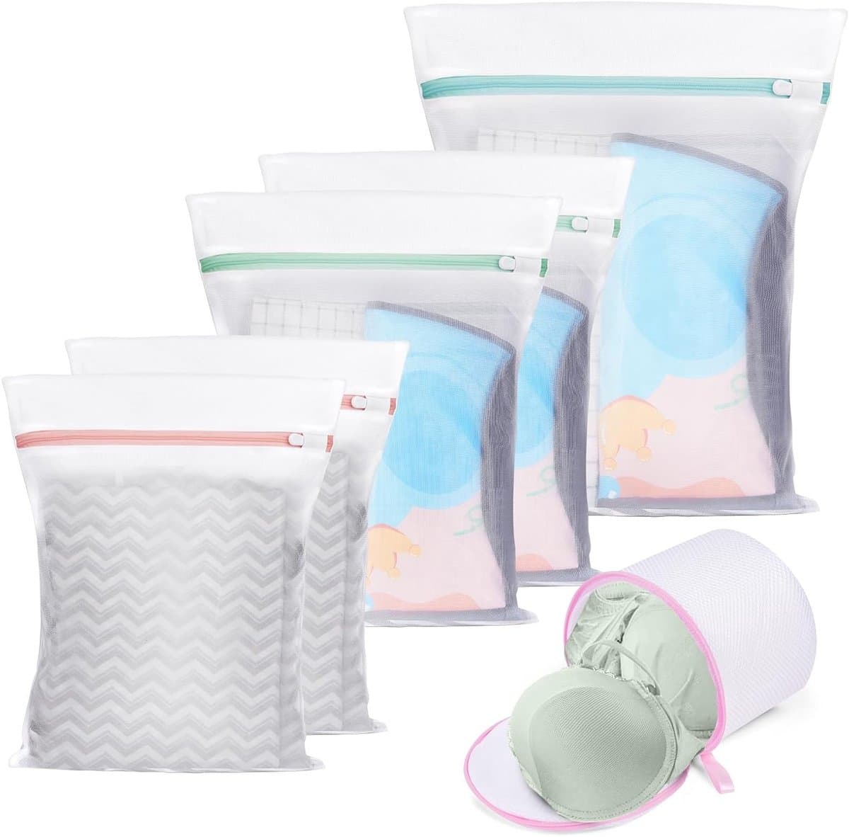 Mesh Waszakken Set van 5 Stuks en 1 Bh Waszak - Herbruikbare Waszakken voor Kleding, Lingerie en Sokken