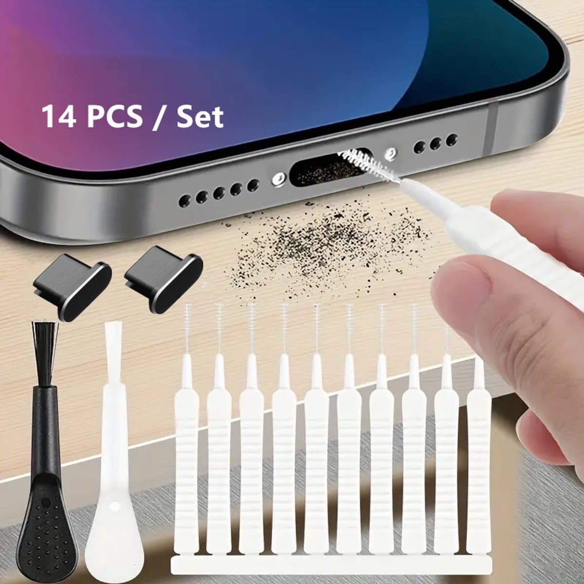 14-teiliges Reinigungsset für Ladeanschlüsse & Lautsprecher- Mini-Bürsten-Set kompatibel mit iPhone 16 Pro Max- AirPods 4- Tablet-Kamera & mehr