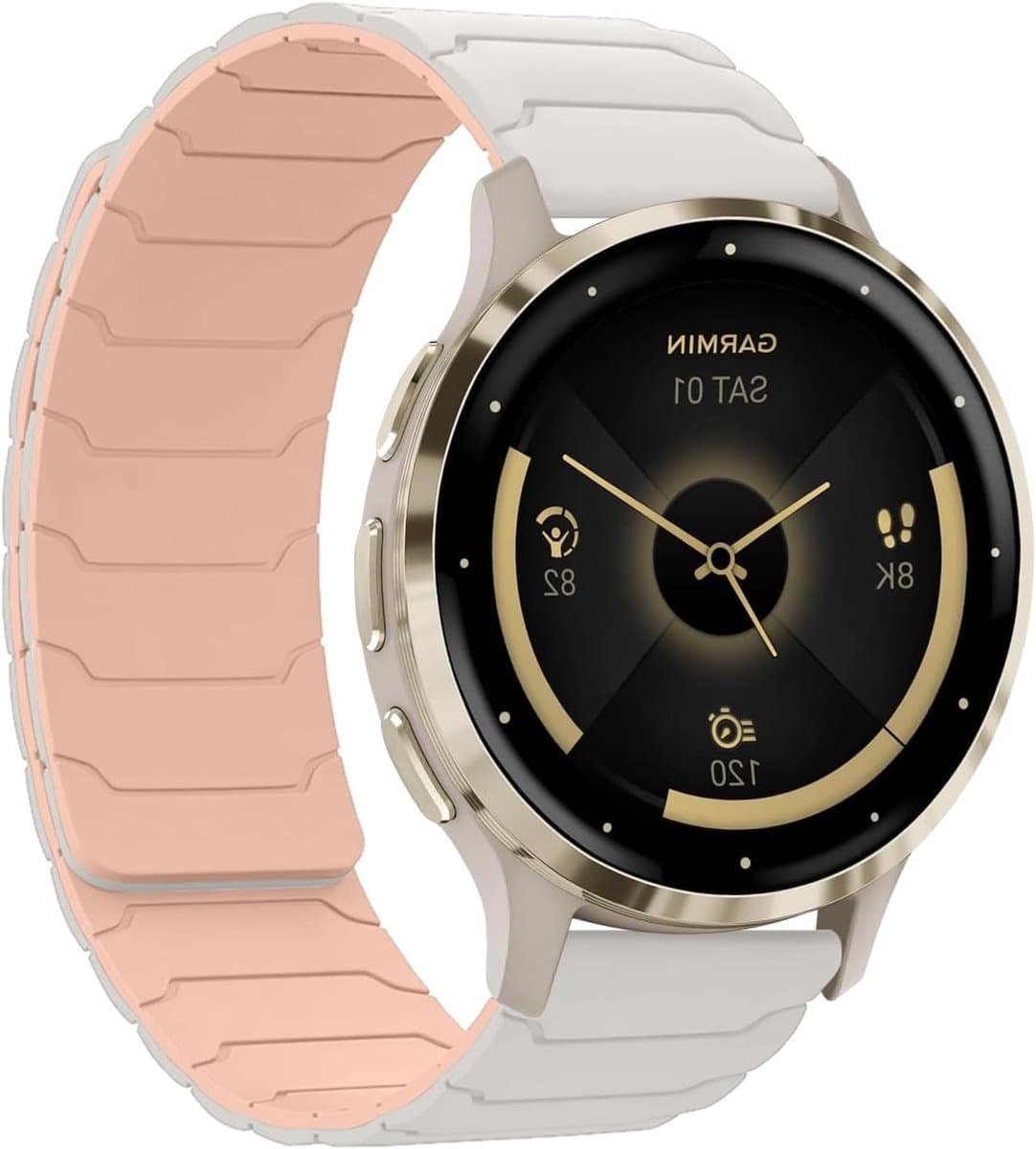 18mm magnetische band voor smartwatches, geschikt voor Huawei Watch 5, GT 5 Pro en Garmin Venu 3S, sterke silicone dubbele magnetische sluiting, starlight kleur