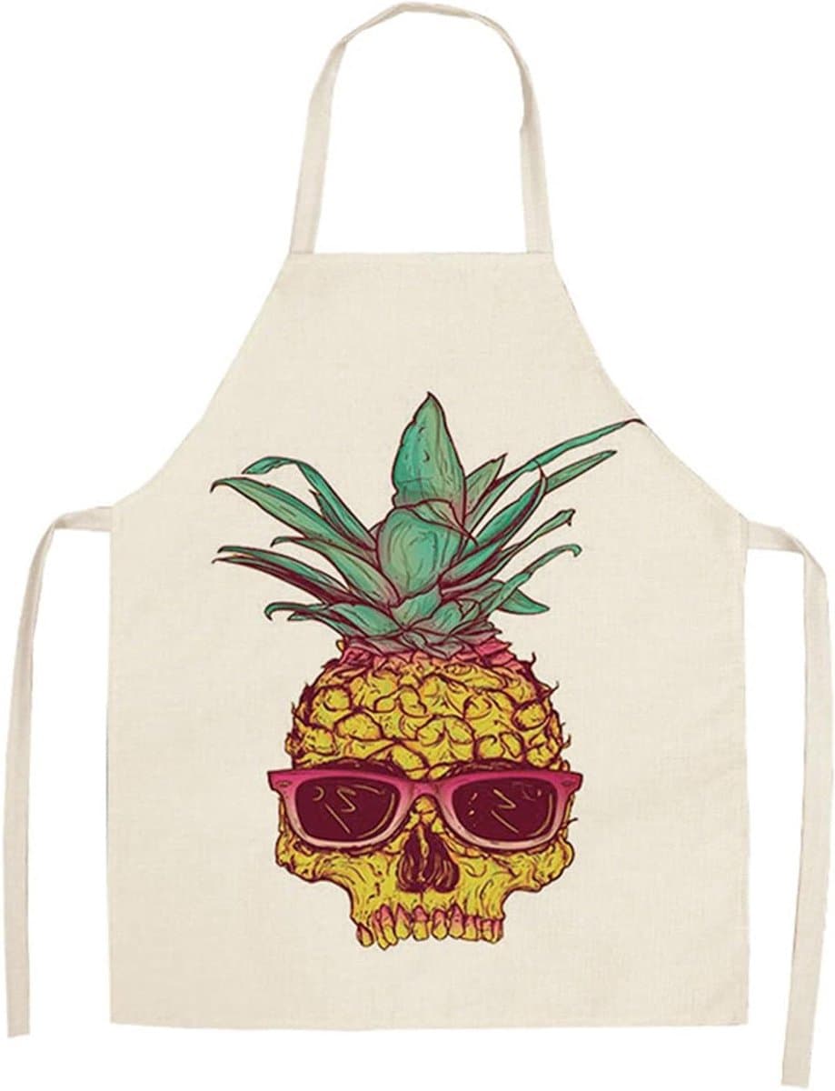 Schort met Ananas Patroon - Keukenschort Katoen - Koken en Bakken - Slijtvast en Dik Materiaal - 55x68 cm - Gekleurd