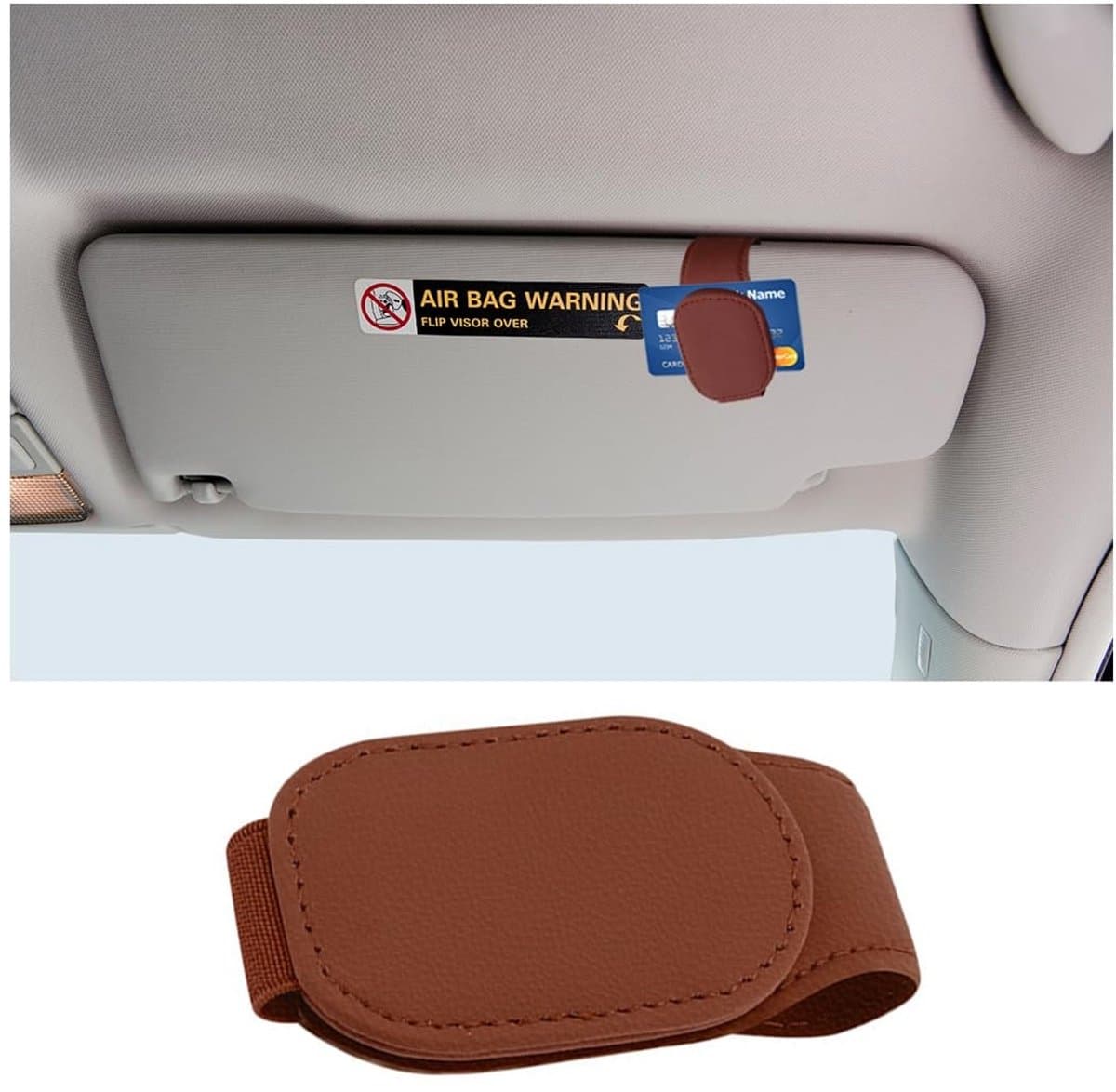Dailygoody - Zonnebrilhouder - Magnetische brillenbeugel - Lederen clip voor autozonneklep - Bruin - Universele zonnebrilhouder - Geschikt voor elke a