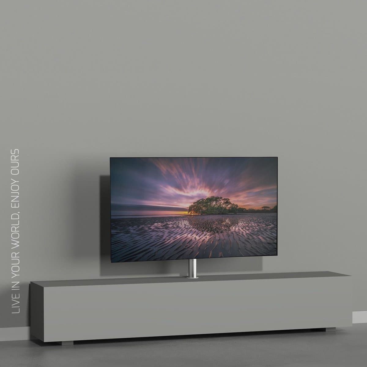 Cavus Mount 80S - Tv Meubel Inbouw Set - Ø 60 mm Kolom Geborsteld RVS & VESA 400x300 adapterplaat