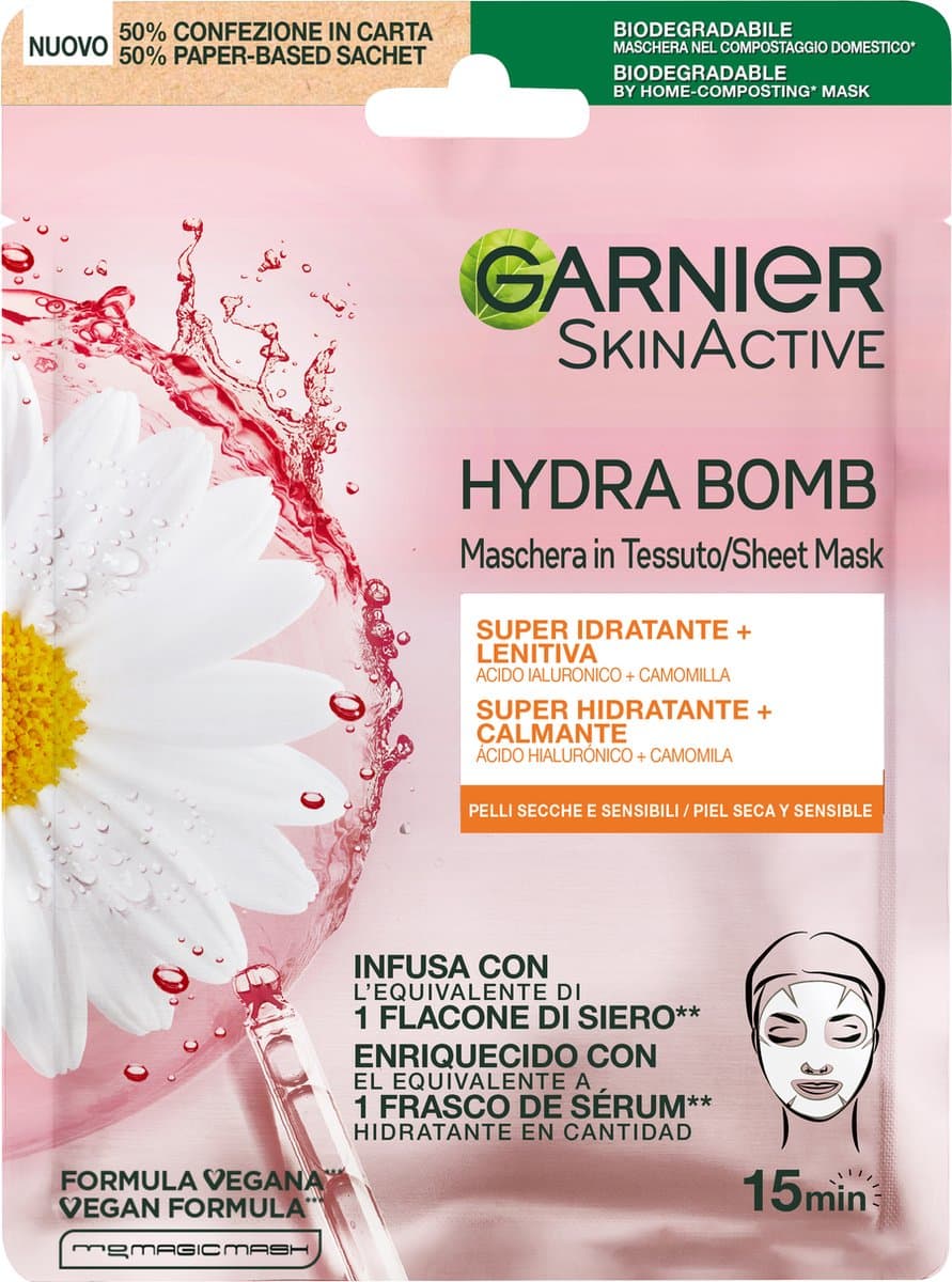 Garnier SkinActive Verzachtend en Hydraterend Tissue Masker met Kamille en Hyaluronzuur - 1 stuk