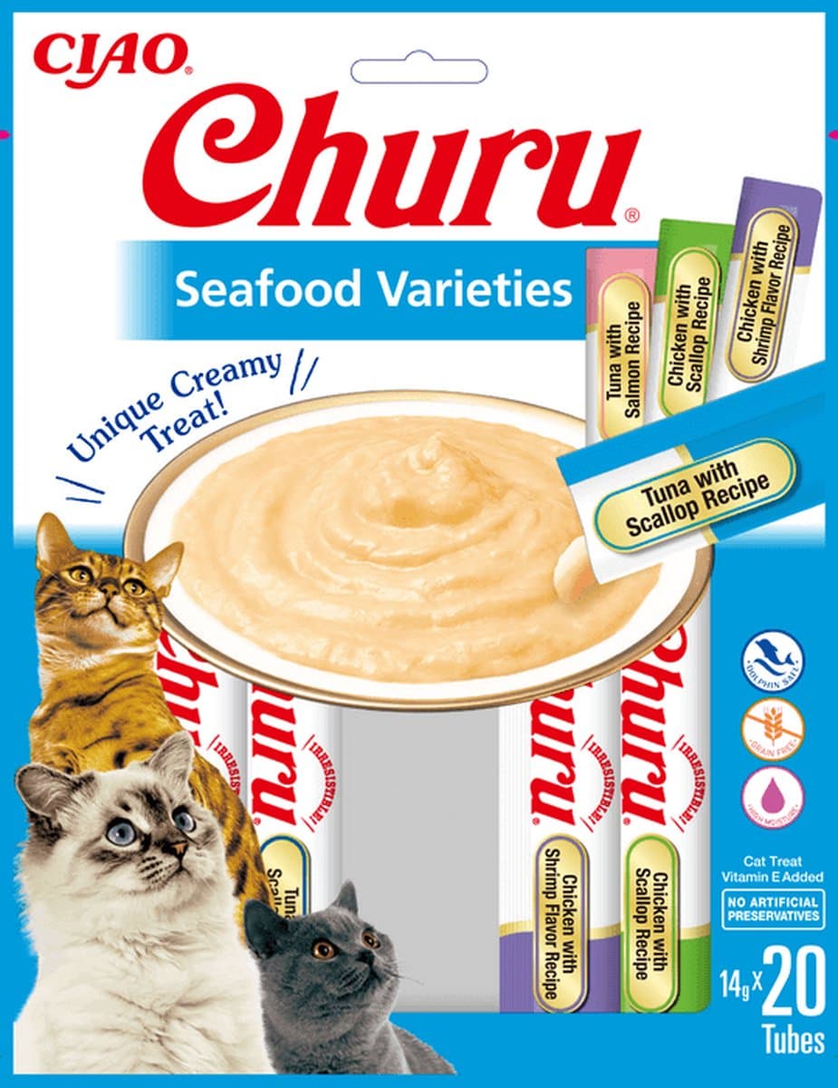 Inaba Churu kat Puree multipack Vis en Schaaldieren - 20 stuks