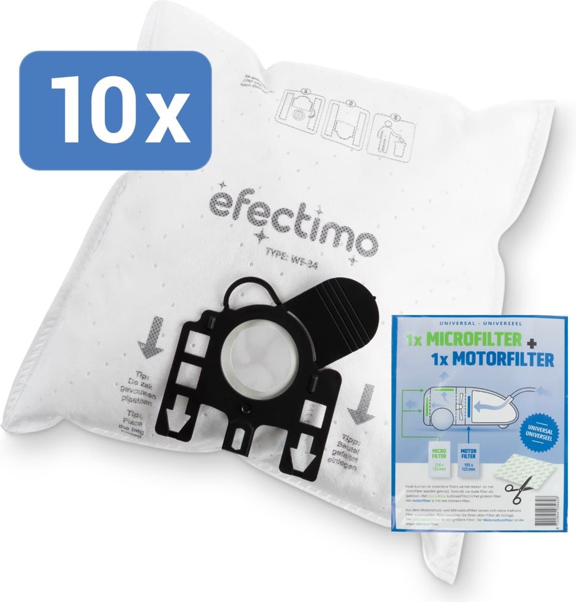 Miele C2 stofzuigerzakken van efectimo + filterset - geschikt voor: Miele Complete C2 stofzuigezrakken - 10 stuks - drielaags topkwaliteit microvezel Miele stofzuigerzakken