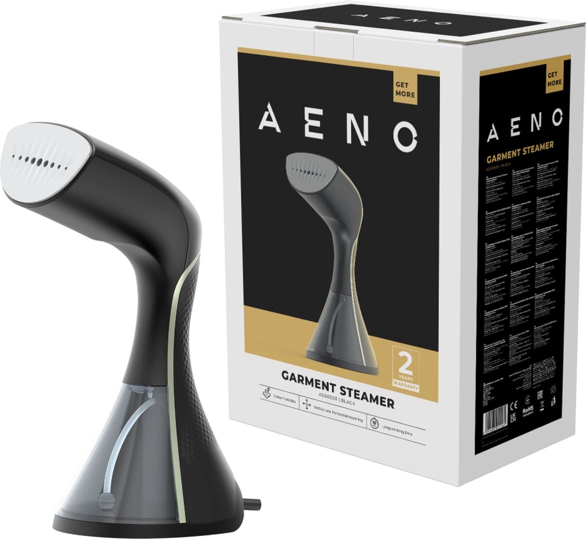 AENO GS3 - Krachtige kledingstomer - Handstomer 250mL - Professioneel - Compact- Warmt snel op 1500W - Zwart