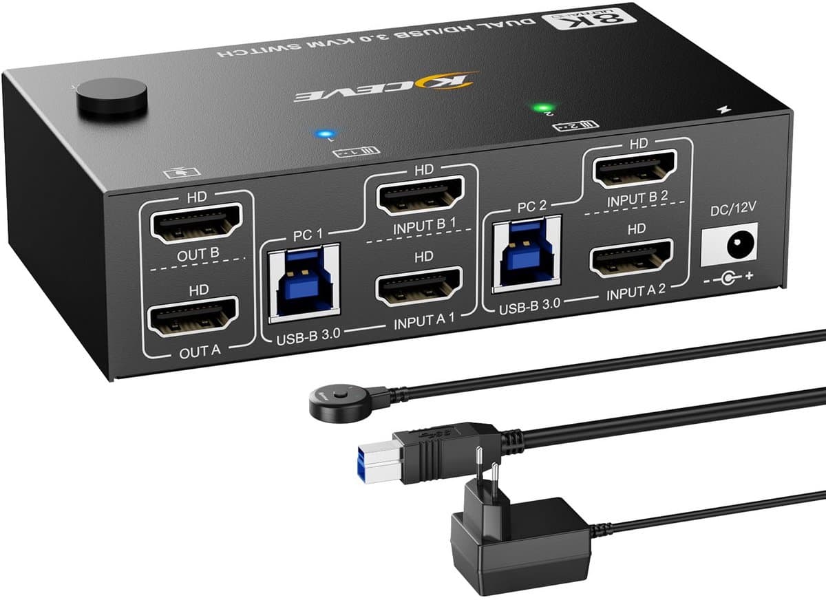 8K @60Hz 4K @144Hz KVM Switch 2 PC 2 Monitoren HDMI 2.1 4 USB 3.0