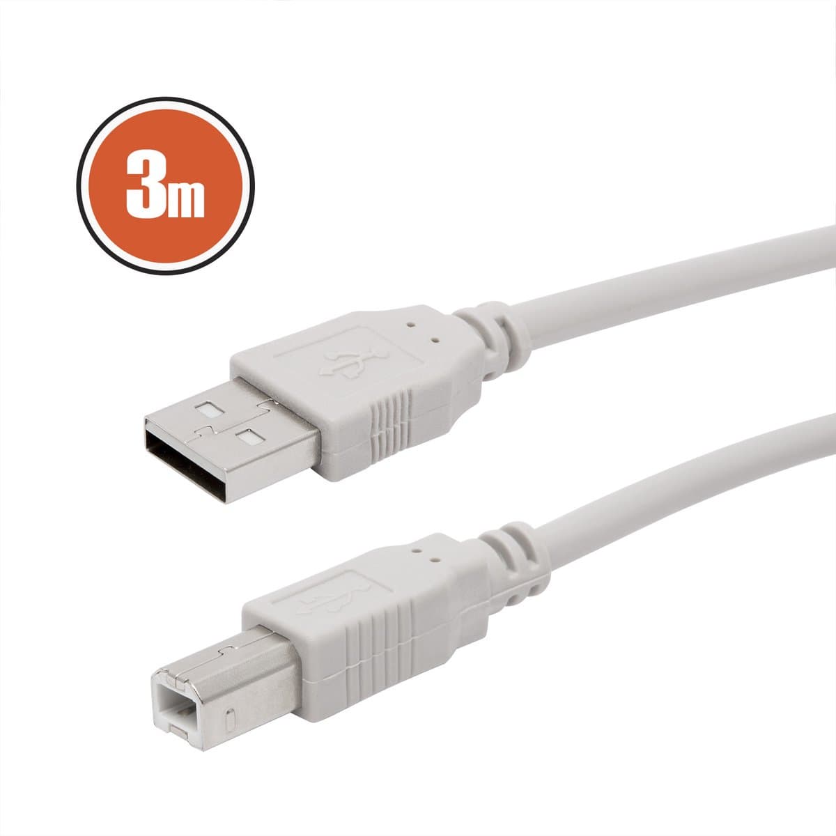 3 meter USB 2.0 kabel - A plug naar B plug - grijze printerkabel - data- en stroomkabel USB verlenging [20123]