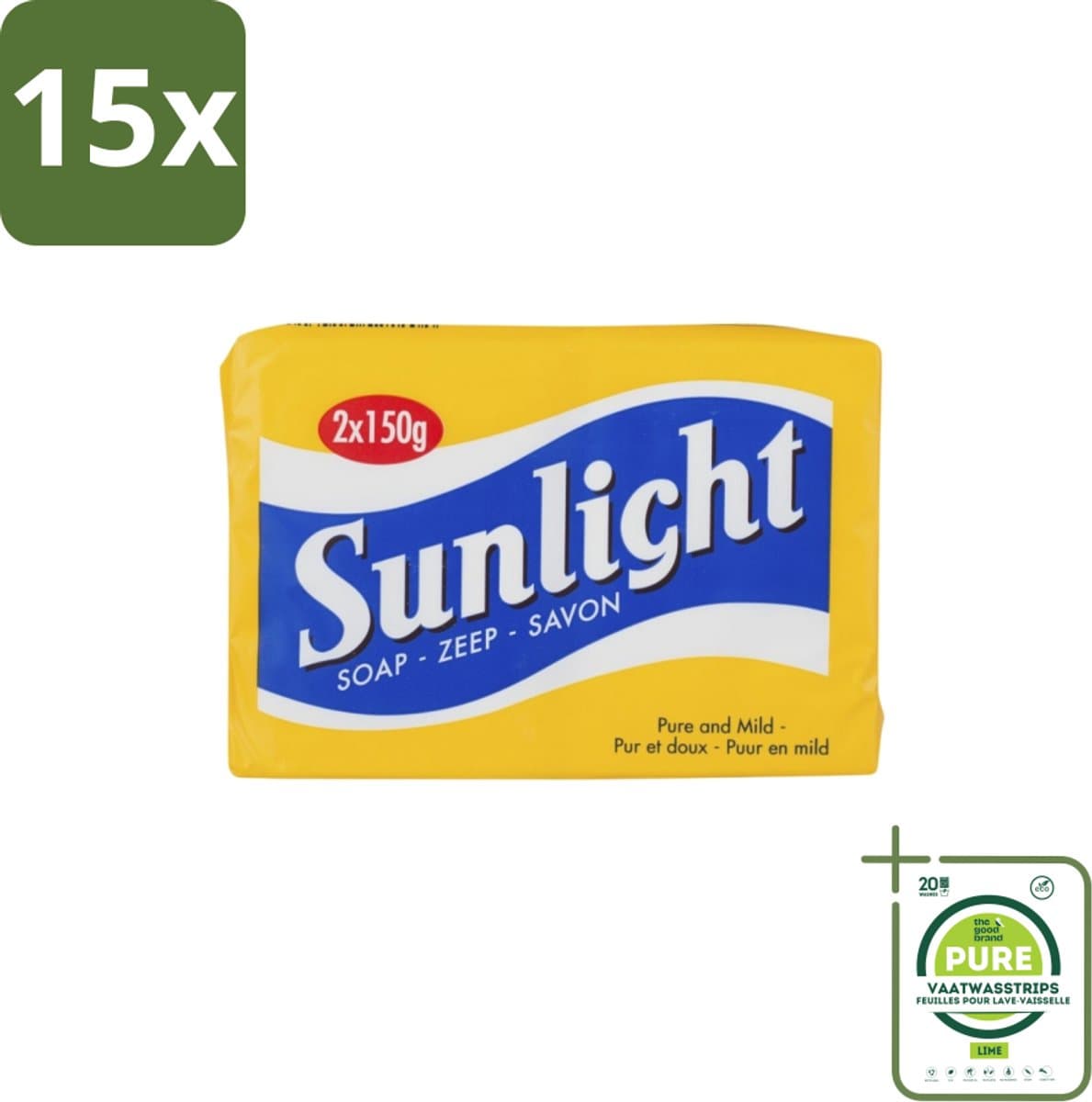 15 x Sunlight – Huishoudzeep – Klassiek – 150 g - Grootverpakking - Zeep - Reinigen - Was - Schoonmaken - Huid