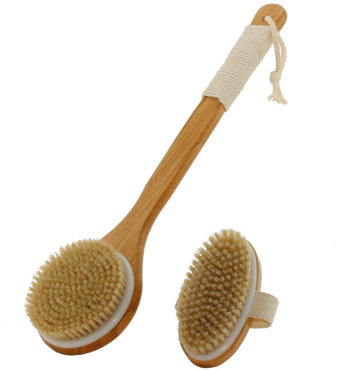 YOZHIQU - 2 Stuks Badborstel - Rugborstel - Lichaamsborstel - Met Houten Handvat - Hangontwerp - Droogt Af - Geschikt voor Peel en Massage - Afmetingen: Badborstel 122mm*65mm*34mm, Lichaamsborstel 105mm*400mm*16mm