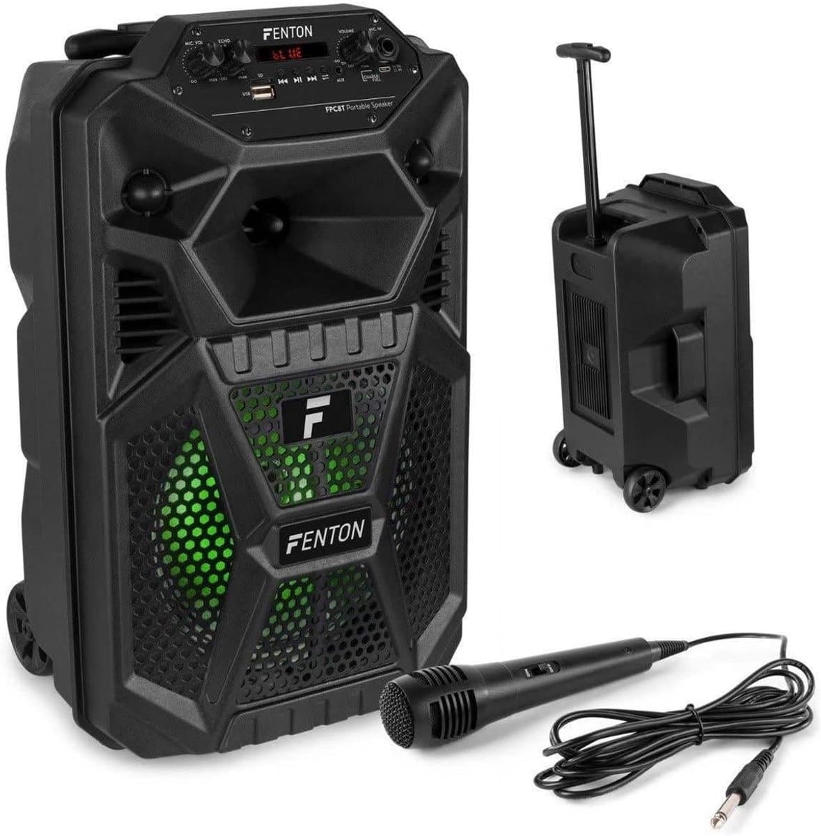 Mobiele Accu Speaker 100W met Bluetooth, LED verlichting en Microfoon