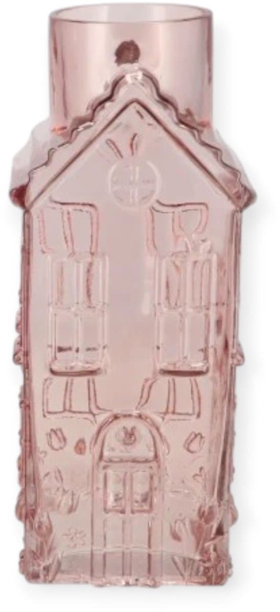 Daan Kromhout - Vaas - Bloemenvaas - Glas - Huis - Licht Roze - 13x13x30 cm - House