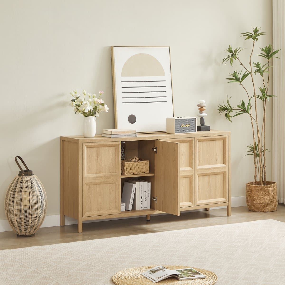 MODENUIT Dressoir - Rasterfront Met Tip-On En Soft-Close - Voor Woonkamer En Slaapkamer - MDF Eik - 160x40x80 Cm