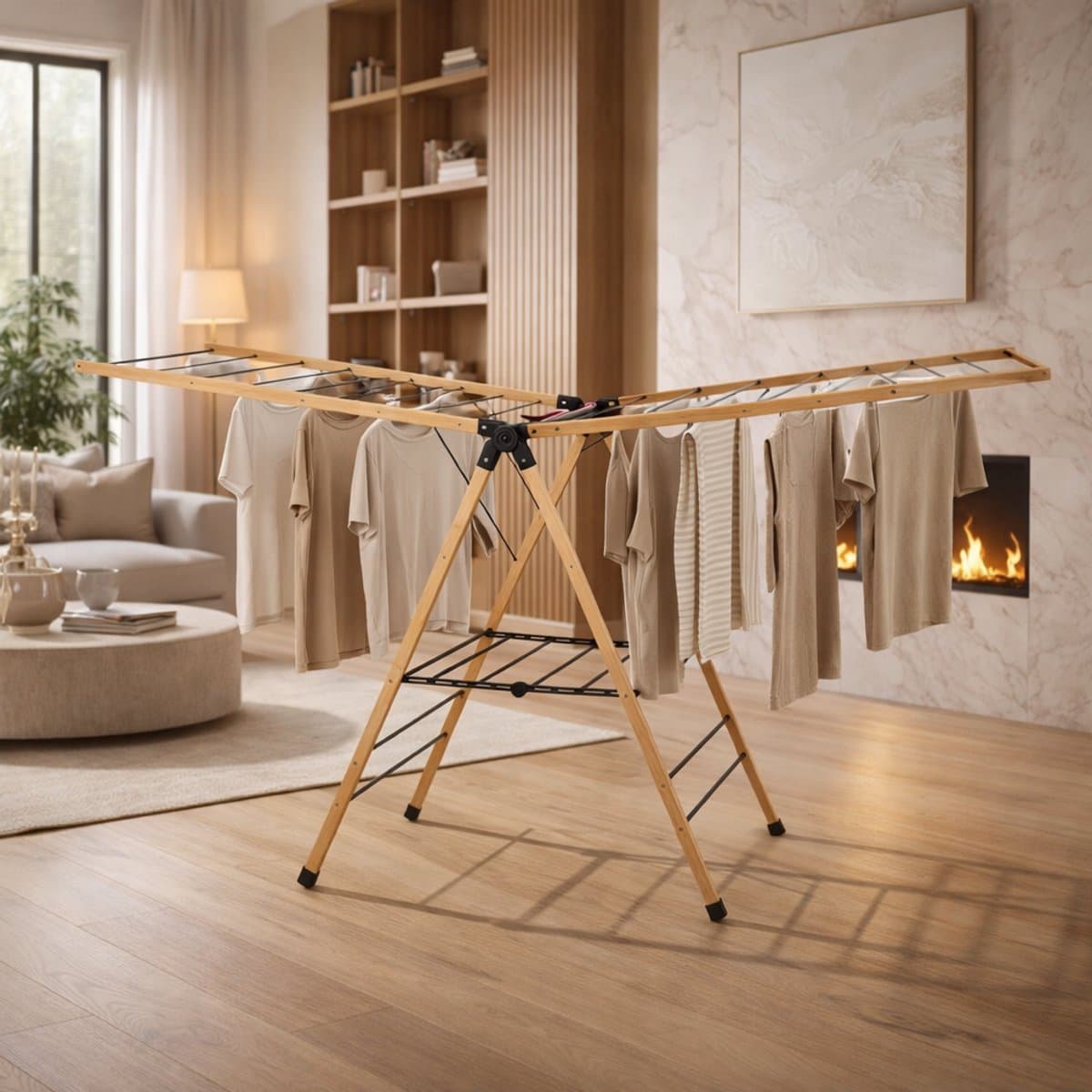 Fameilleur Bamboe Wasrek Inklapbaar Droogrek Binnen Groot 13m – Staand Houten Wasdroogrek Zwart – Opvouwbaar Droogrek Appartement – Kledingrek Drogen – Wasrek Woonkamer – Wasrek Badkamer – Duurzaam Eco Droogrek – Energiezuinig – Groot Was rek Hout –