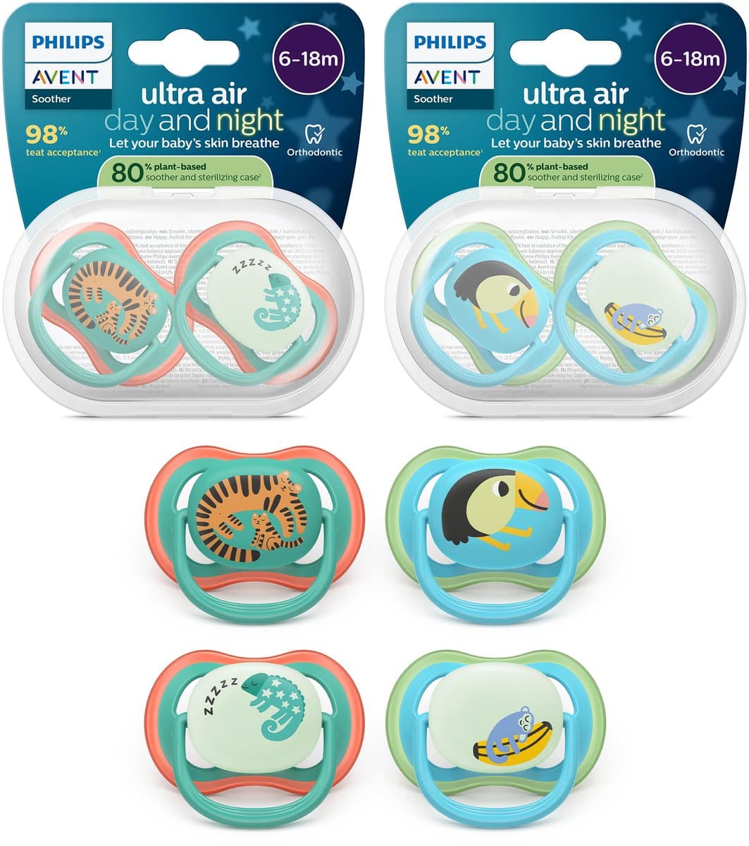 Philips Avent Ultra Air Day & Night – Fopspeenset met dag- en nachtversie – 4 stuks – 6-18 mnd - SCF087/27