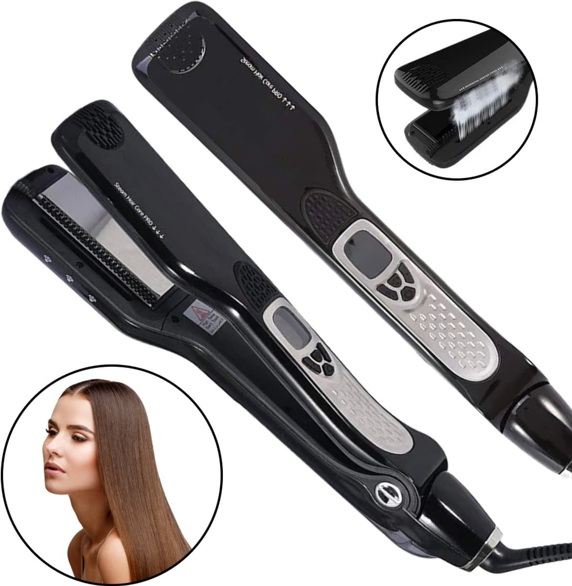 BALORS® Professionele Stoom Stijltang 5 in 1 - 150º t/m 230ºC - Steam Active Care - Hairstraightener - Stijltangen - Krultang - Coldshot - Haardroger - Wet-to-dry - Snel opgewarmd - Stoomtechnologie - Zwart